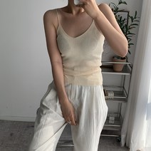 뜨개진 여성용 비스코스 쫀쫀 골지 양브이넥 뷔스티에 로베인 나시