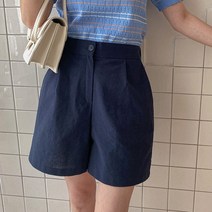 큐니걸스 여성용 반밴딩 핀턱 4부 린넨 팬츠