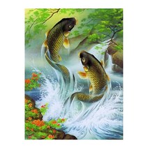 케이엠엘리 3D 액자형 사각 보석 십자수 DIY 40 x 50 cm, 높이오르는 잉어, 1개