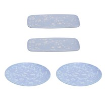 DM 감성 레트로 분식그릇 2종 x 2p 세트, 블루, 접시 중 2p + 직사각접시 2p