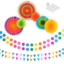 파티쇼 팬세트레인보우 + 원형가랜드 2p + 미니미니 가랜드 2p + 마운트 홈파티레인보우세트, 레인보우, 1세트