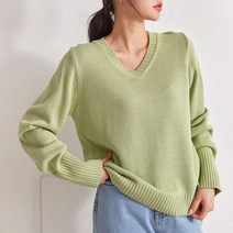 오오엘 여성용 파스텔 기본 브이넥 니트