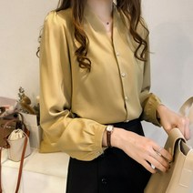 더시럽 여성용 심플 단정 분위기 단색 시폰 블라우스