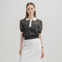 NAIN 여성용 카라 배색 메탈 스카시 니트 T-6406