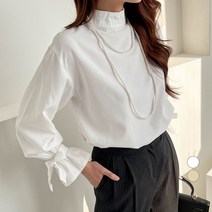 쿨쿠 여성용 기모 소매 리본 반목 블라우스