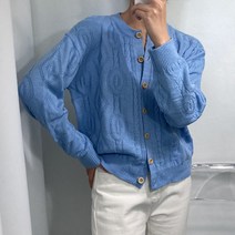뜨개진 여성용 루즈핏 꽈배기 라운드 폴라리 가디건