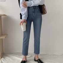 에이와비 여성용 프렌치콘 데님 시크릿 밴딩 슬림 일자 팬츠