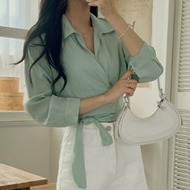 여성용 오프 리본 크롭 블라우스