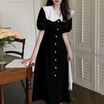 여성용 블랙101 네이 프릴 빅카라 롱원피스 CH-2316186