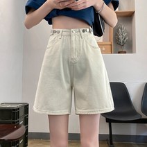 모네타 여성용 빈티지 심플 5부 데님바지