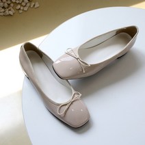 파이 여성용 스퀘어토 에나멜 리본장식 플랫슈즈 3cm PR_3002