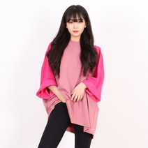 페이퍼먼츠 여성용 오버핏 핑크 투톤 러블리 박시 티셔츠 13720