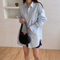 플랜데이 여성용 코튼면 박시 보이핏 셔츠 남방