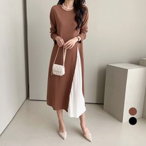 쿨쿠 여성용 플리츠 배색 주름 원피스