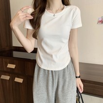여성용 난달 순면 무지 라운드넥 슬림핏 티셔츠