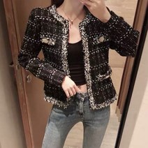 엘쏘 여성용 프린지 배색 트위드 자켓