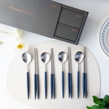 보겐 에펠 한식 4인 수저 선물세트, 실버 + 블루, 숟가락 4p + 젓가락 4p