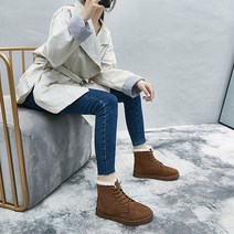 벨레페 여성용 옴브레 스웨이드 레이스업 털 부츠