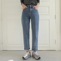 빼빼 여성용 뒷밴딩 반하이 테이퍼드핏 일자 데님팬츠