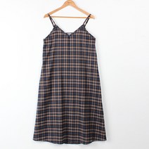 빼빼 여성용 브이넥 배색체크 뷔스티에 롱 원피스