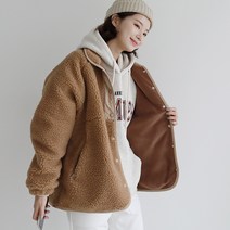 빼빼 여성용 스냅버튼 기모 베어 점퍼