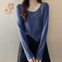 모네타 여성용 슬림 페이크 투피스 넥포인트 크롭 상의