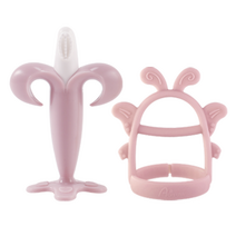 아가프라 바나나 치발기 + 나비 손목 치발기 + 눈사람케이스 세트, 노꼭지, 인디핑크