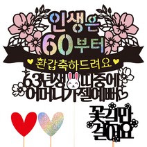 비비드레인 환갑 칠순 케이크토퍼 102 인생띠 + 하트픽 2p + 메세지픽 세트, 환갑 어머니, 1세트