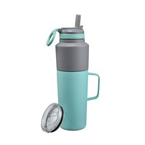 아소부 아웃도어 스텐 보온 보냉 캠핑 대용량 빨대 트윈팩 텀블러 TWP33, 민트, 900ml