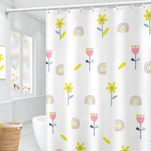 마켓A 캐릭터 패브릭 샤워커튼 꽃화이트 200 x 200 cm, 1개
