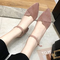 여성용 큐빅 링 포인트 장식 스트랩 벨벳 미들힐 구두