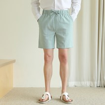 플레이즈 남성용 린넨터치 바이오워싱 밴딩 반바지