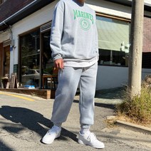 머시따 남성용 프린팅 기모 맨투맨 + 조거 팬츠 트레이닝 세트