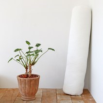 누블 피그먼트 워싱 와플 순면 원형 롱쿠션 솜포함, 화이트