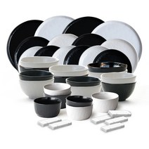 자담 6인 홈 식기세트 38p, 블랙, 화이트, 한식기 세트