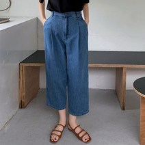 패션풀 여성용 리얼 핀턱 세미배기 데님 팬츠 28199