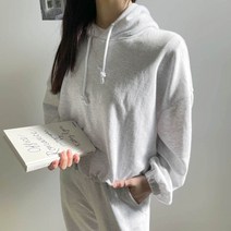 플랜데이 밑단 쭈리 무지 디고 후드티