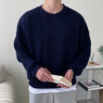 맨타임 GRM 무지 라운드 오버핏 골지 니트 맨투맨