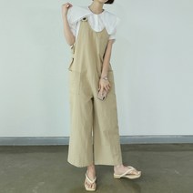 빼빼 여성용 슬리브리스 투버튼 포켓 린넨 멜빵바지 점프수트