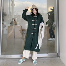 오키진 여성용 런치벨트 소매 울 더플코트