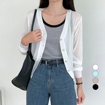 무드인더 여성용 린넨 브이넥 여름 긴팔 가디건
