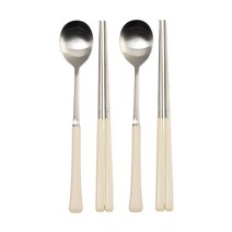 라온누리 블루밍 컬러 수저 2벌 세트, 숟가락 2p + 젓가락 2p, 아이보리