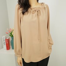 빅걸스토리 여성용 긴팔 리본 셔링 블라우스