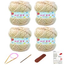 행복뜨기 슈퍼봉봉 뜨개실 4p + 줄바늘 4.5mm + 돗바늘 + 라벨 + 4종 목도리도안 세트, 1세트, 베이지