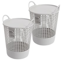 네이쳐리빙 모노블 대용량 빨래바구니 45L x 2p + 스티커, 연그레이, 2개