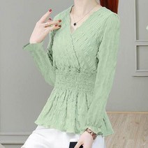 여성용 블랙101 레소 프릴 스모크 블라우스 CH-2317572
