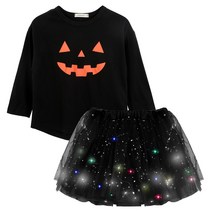 로로샤 여아용 펌킨 티셔츠 + LED 스커트 세트