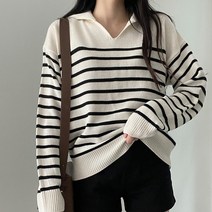 여성용 카라하프넥 단가라 니트