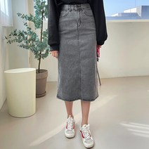 바잉몰 [빅사이즈~XL] 여성 아임 뒷트임 그레이 데님 롱스커트