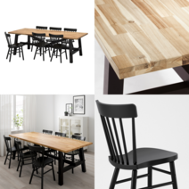 이케아 6인용 식탁세트 SKOGSTA 스콕스타/NORRARYD 노라뤼드 테이블+의자6 아카시아나무/블랙 235x100 cm
